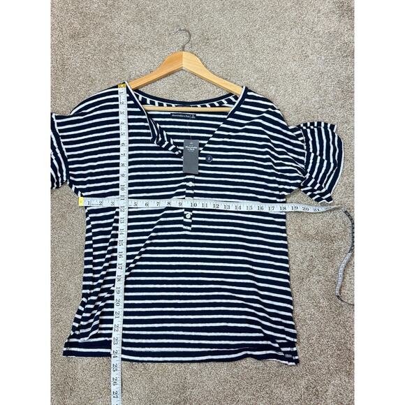 NWT Abercrombie & Fitch Womens Top Short Sleeve 100% Cotton Blue White Striped - Picture 6 of 6